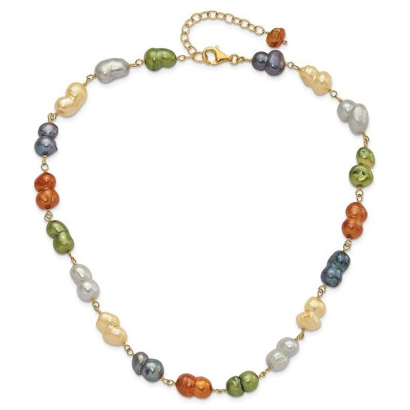 Sterling Silver Gold-tone Multicolor Freshwater Cultured PearlNecklace