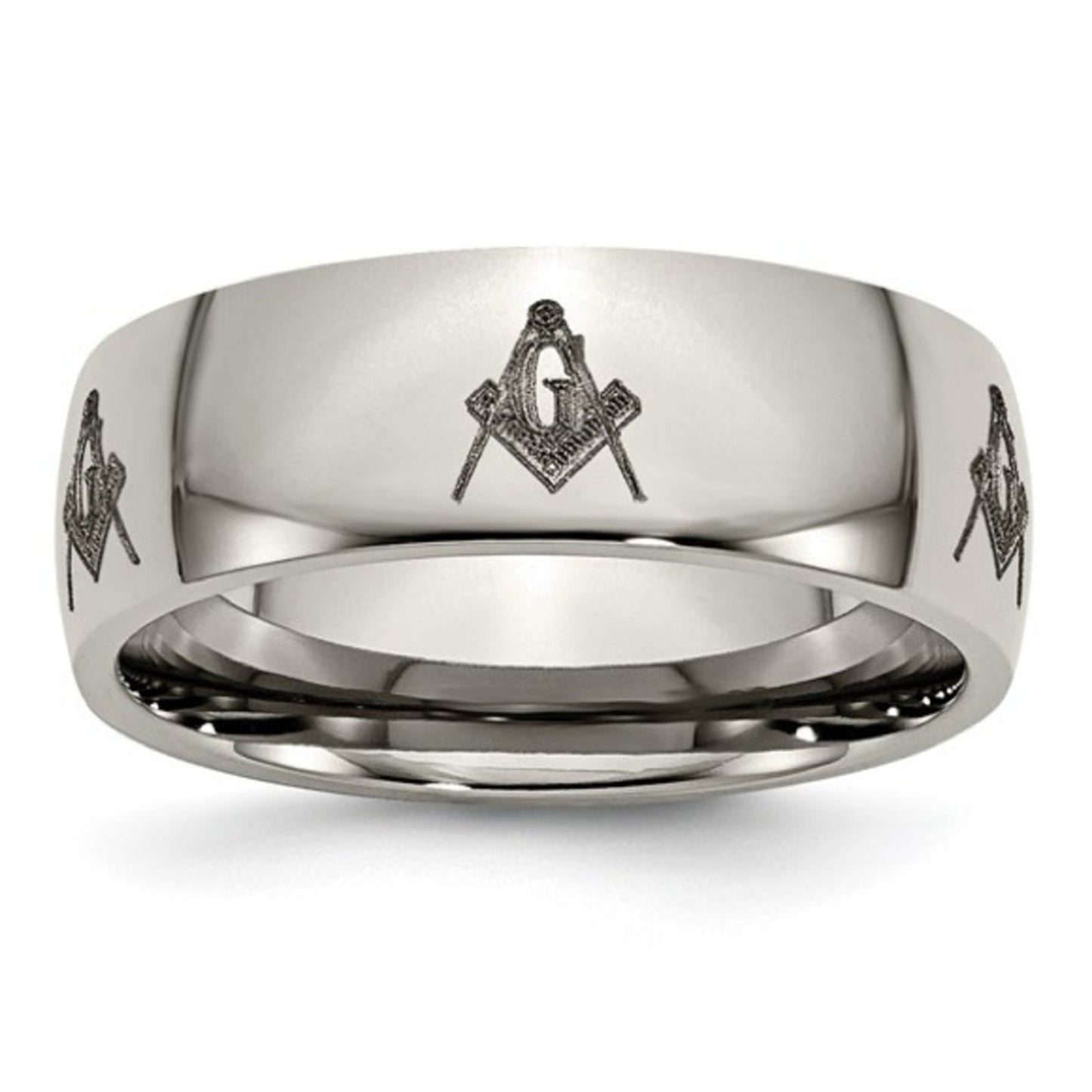 Chisel Titanium Polished Masonic Laser Design 8mm Band