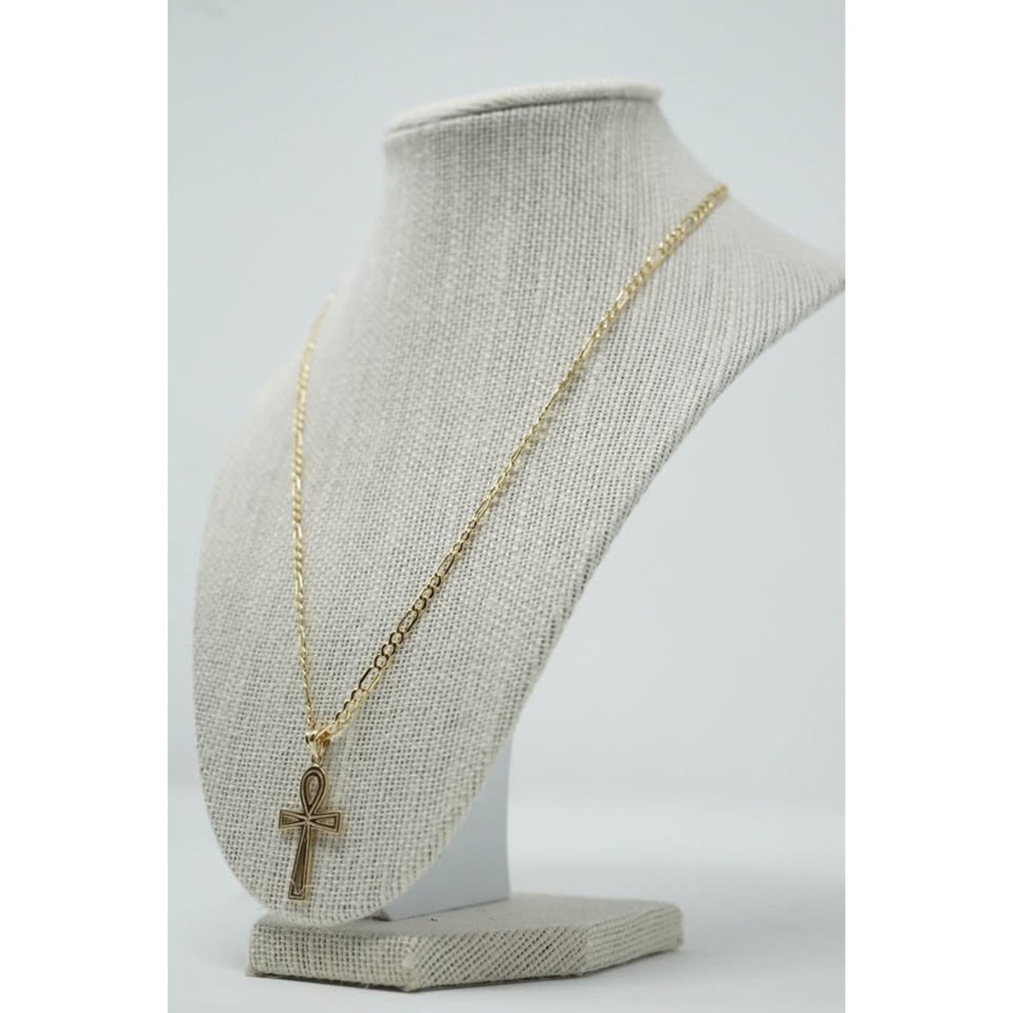 14k Gold Figaro Chain and Egyptian Cross