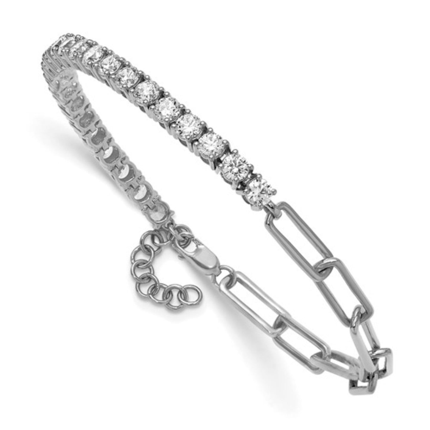14k White Gold 3 3/4ct Lab Grown Diamond Half Paperclip Tennis Bracelet