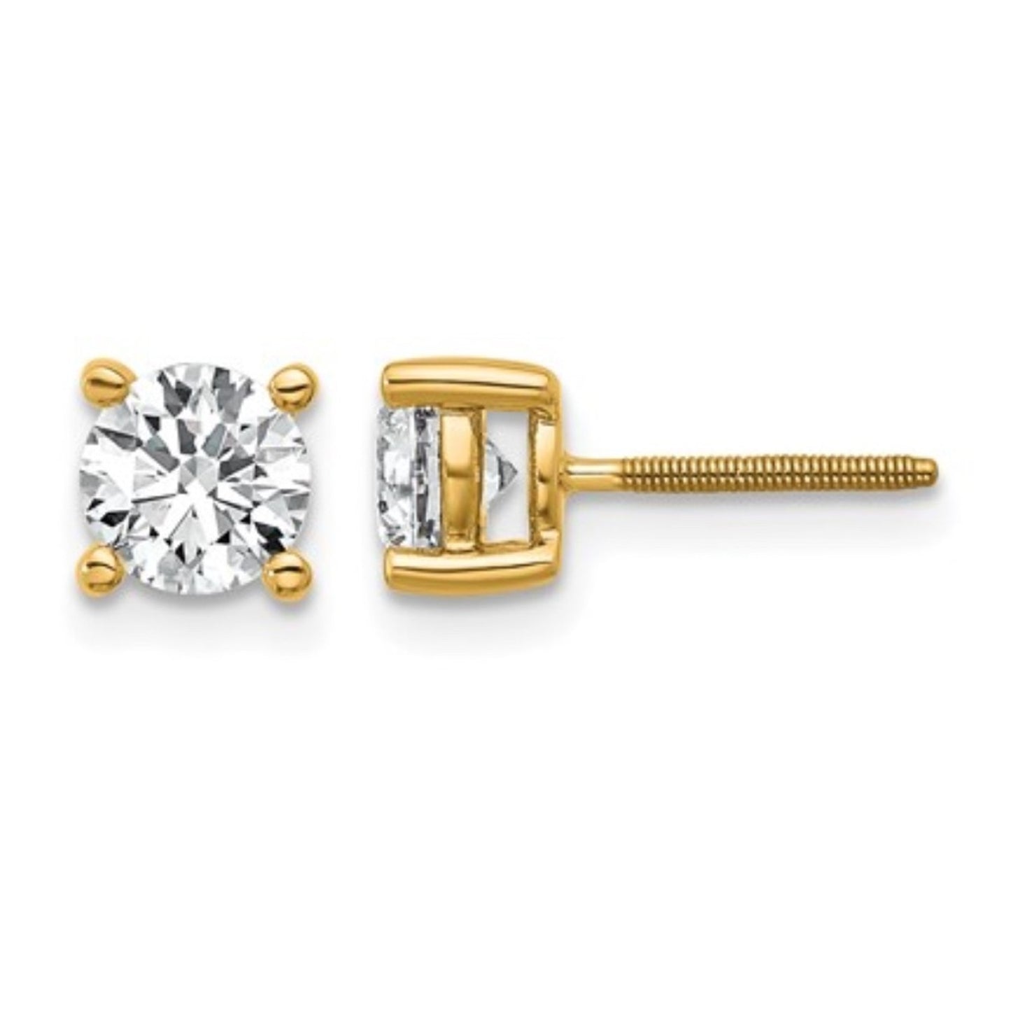 Solid 14K Yellow Gold 1ctw Lab Grown Diamond Studs VS+ F+ Screwback