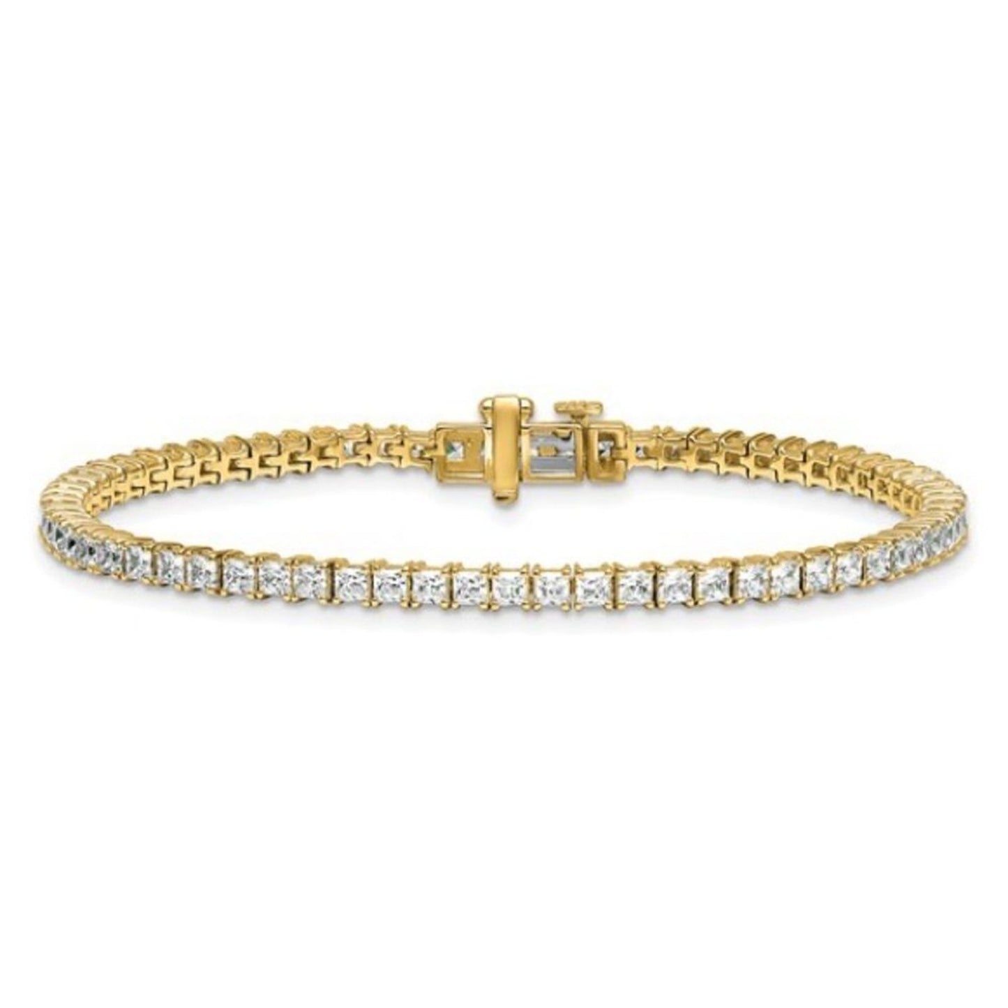 14K Yellow Gold 5ct Princess Lab-Grown Diamond Tennis Bracelet – 7"