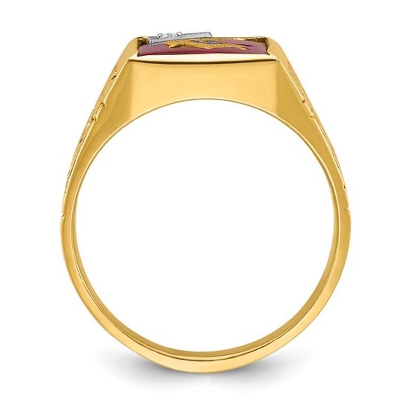 Men's 14k Gold Lab Created Ruby and Diamond Blue Lodge Master Masonic Ring