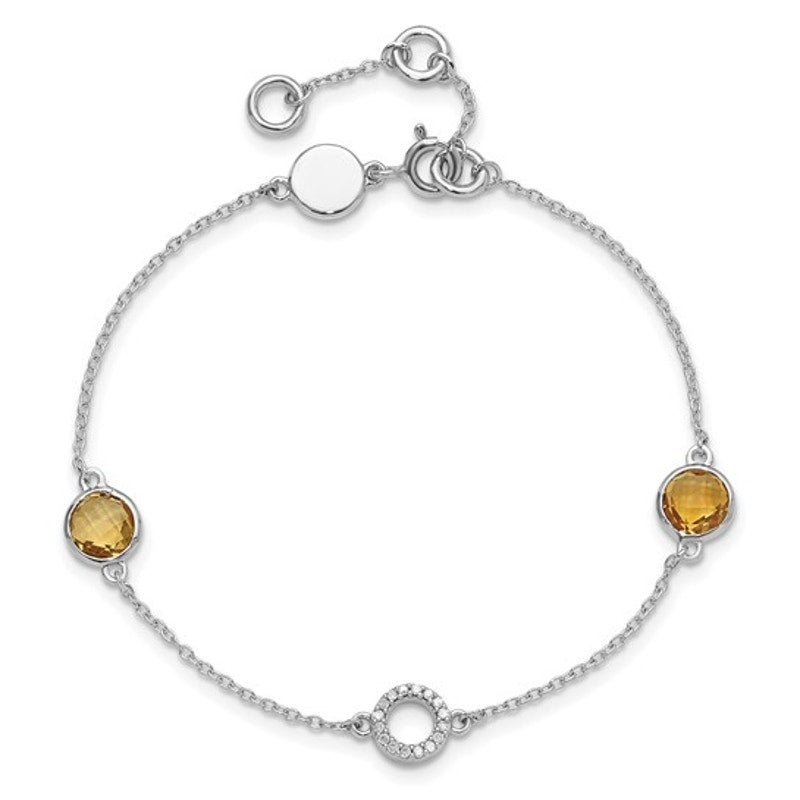 Sterling Silver White Ice Diamond and Citrine Bracelet