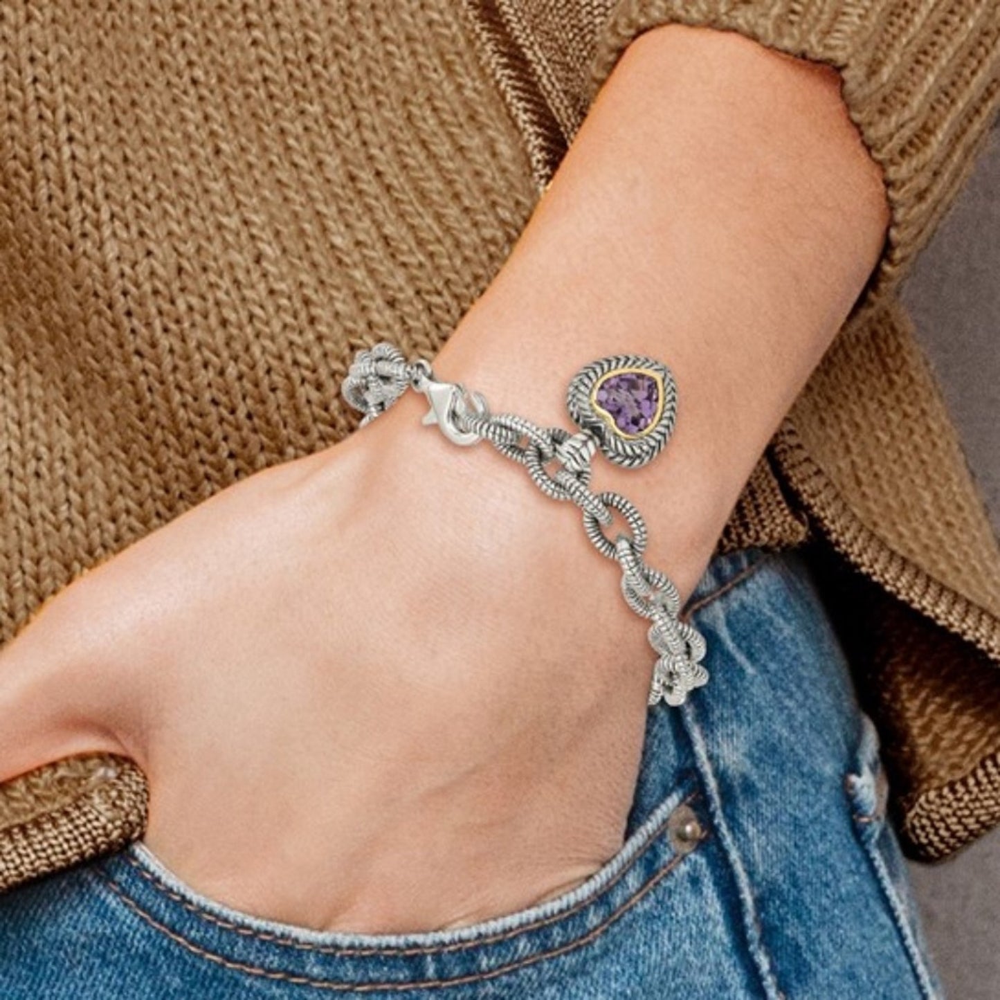 Shey Couture Antiqued Amethyst Heart Link Bracelet