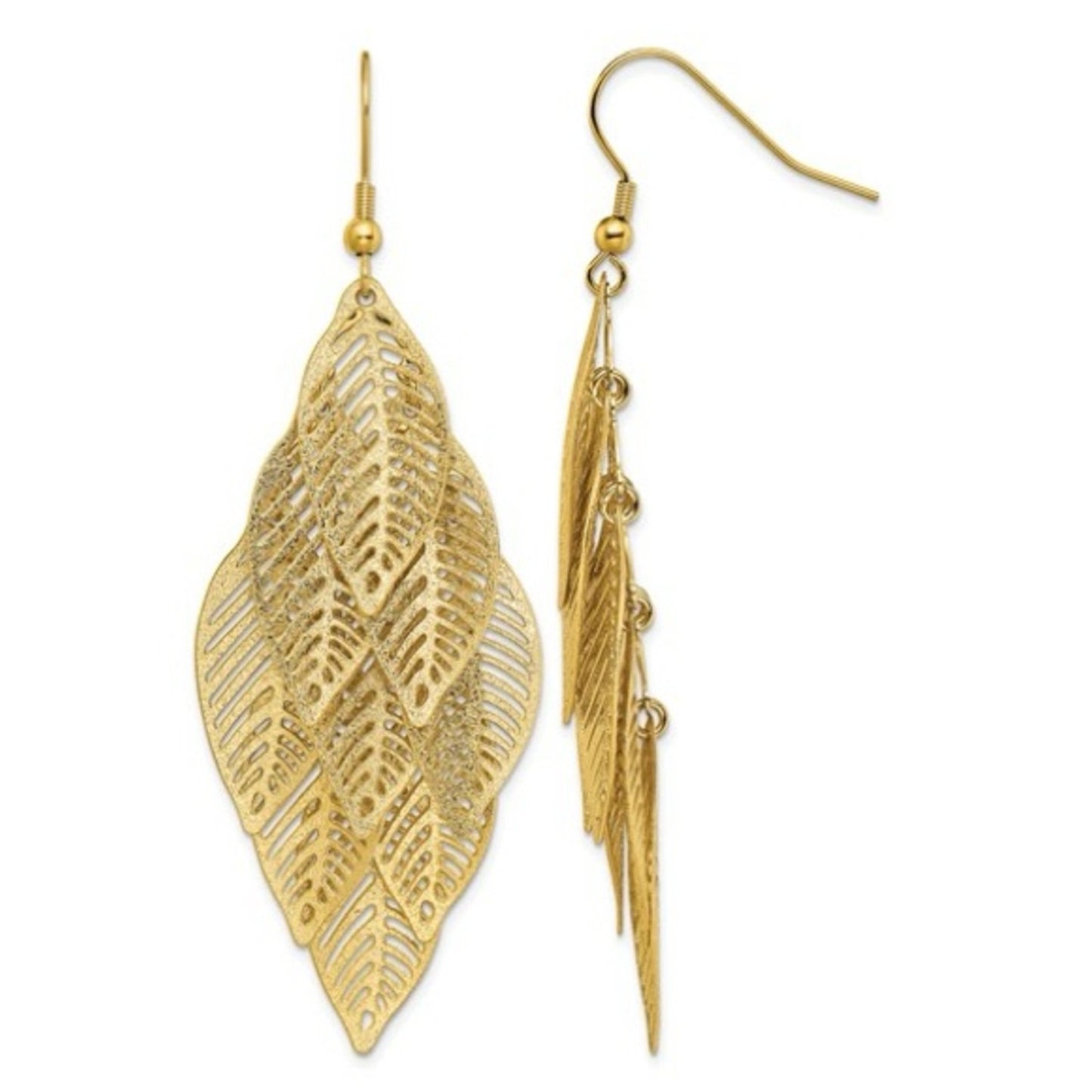 Gold Plated Leaf Dangle Drop Earrings - NWT