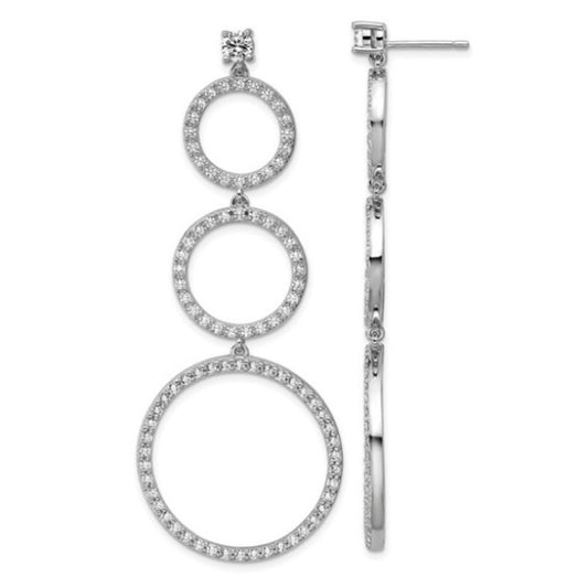 Cheryl M Sterling Silver Rhodium-Plated Three CZ Circles Dangle Earrings