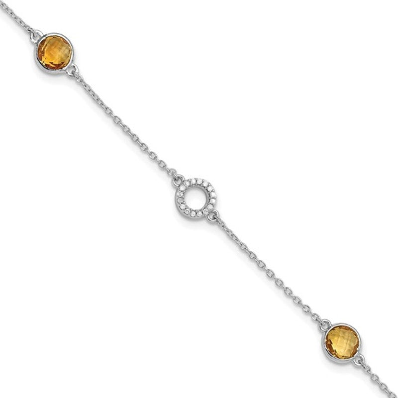 Sterling Silver White Ice Diamond and Citrine Bracelet