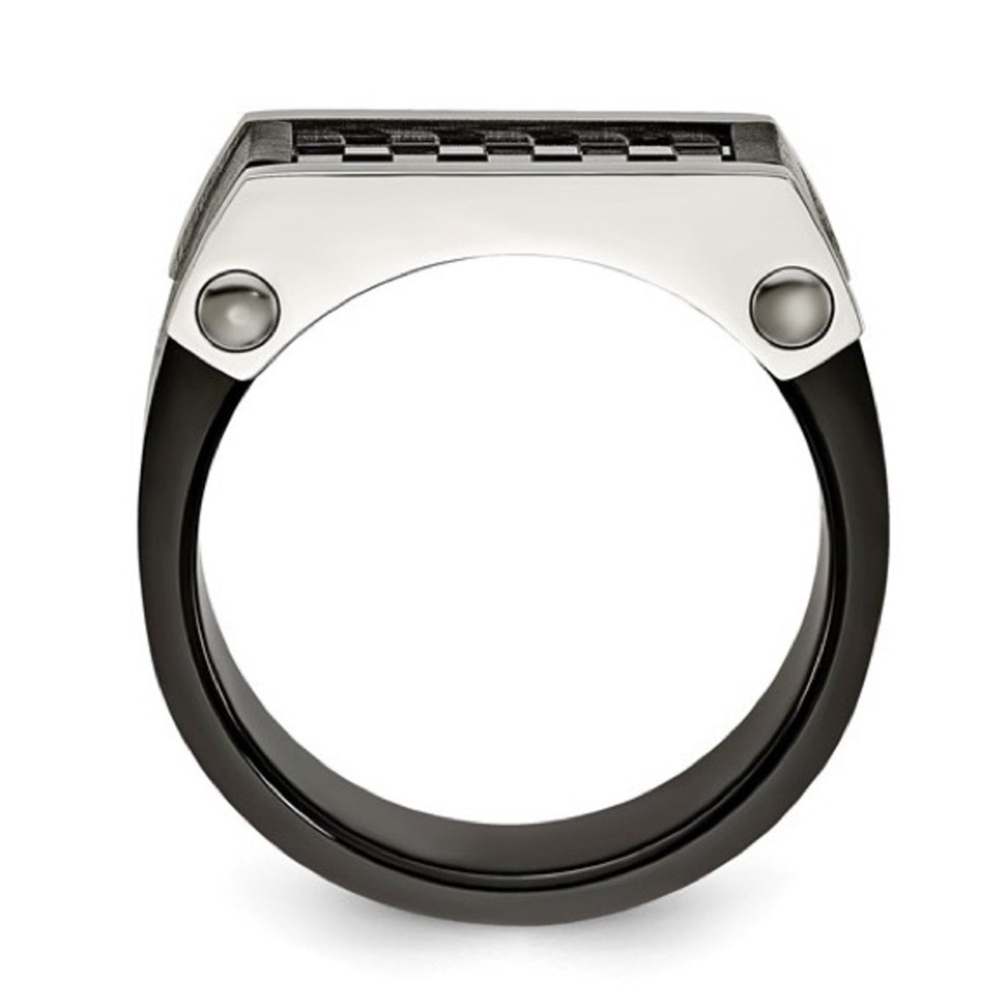 Stainless Steel 11.5mm Checkerboard Signet Ring – Size 10