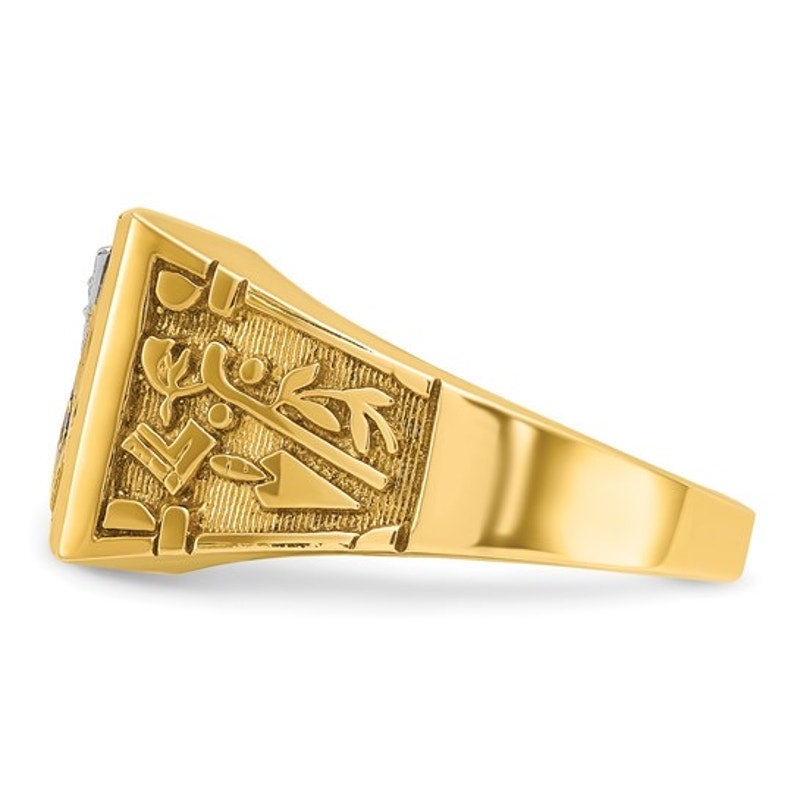 Men's 14k Gold Lab Created Ruby and Diamond Blue Lodge Master Masonic Ring