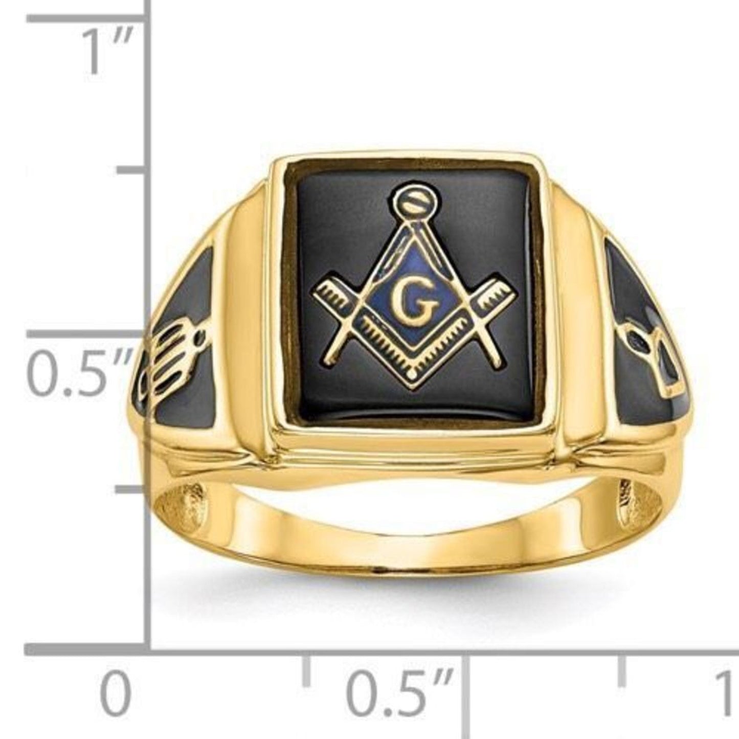 10k Men's Polished, Antiqued and Textured Onyx Masonic Ring