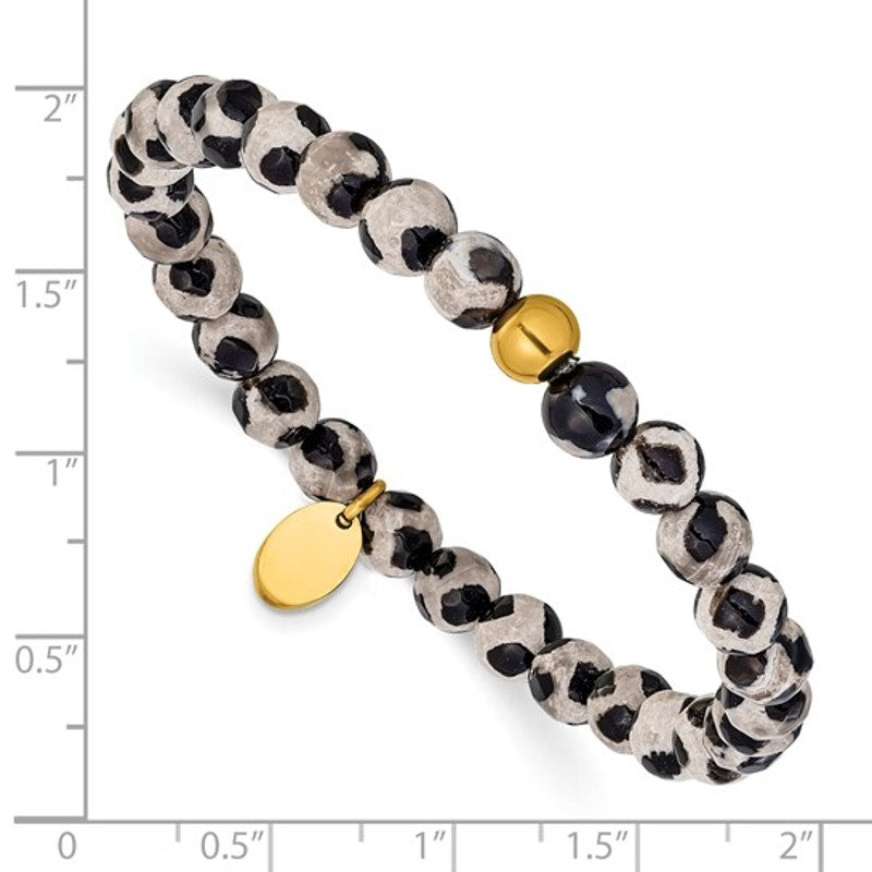 Chisel Stainless Steel Yellow IP-Plated Black Spot Agate Beaded Bracelet – 6.25” Stretch
