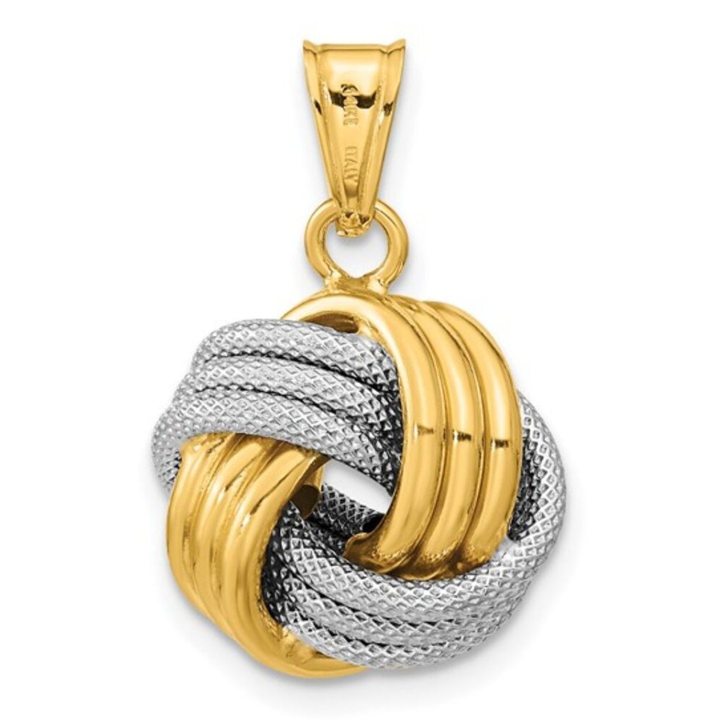 14K Two-Tone Gold Love Knot Pendant – Polished & Textured