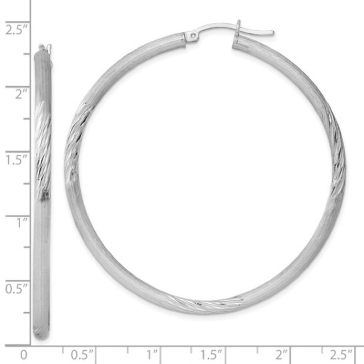 Sterling Silver Rhodium-Plated 3mm Polished & Satin Diamond-Cut Hoop Earrings
