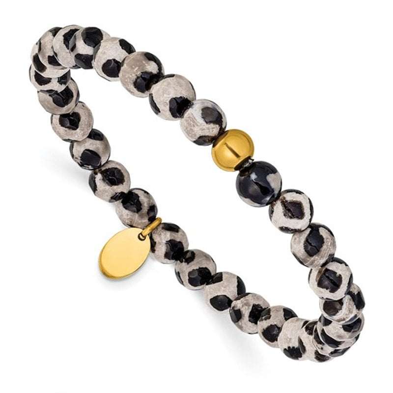 Chisel Stainless Steel Yellow IP-Plated Black Spot Agate Beaded Bracelet – 6.25” Stretch