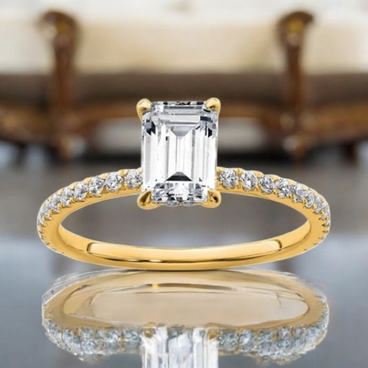 14K Yellow Gold 1.4 CT Emerald Cut Certified Lab Grown Diamond Engagement Ring