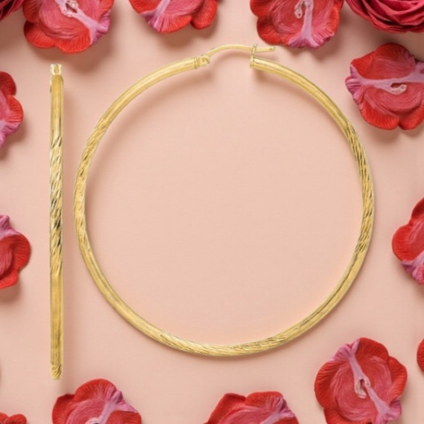 NWT 67mm Oversized Diamond-Cut Hoop Earrings 14k Gold Plated Sterling Silver