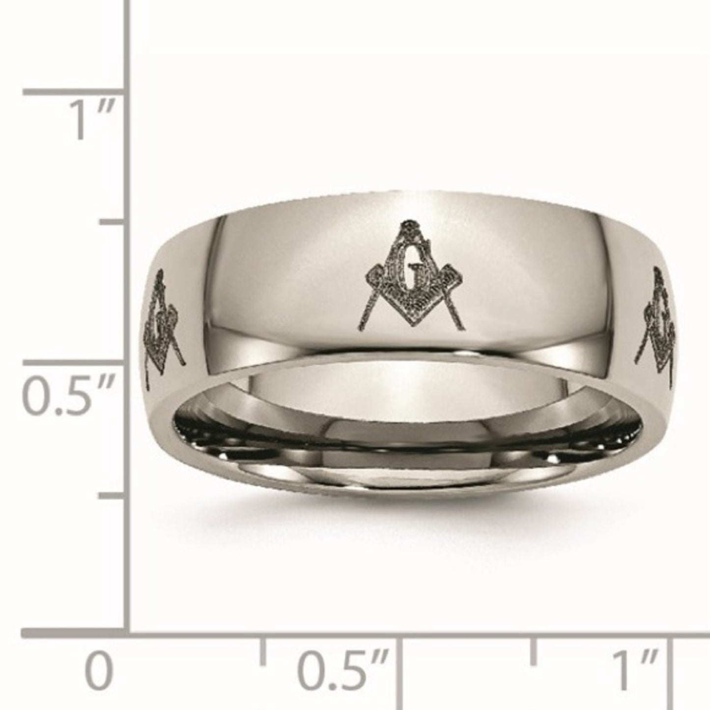 Chisel Titanium Polished Masonic Laser Design 8mm Band