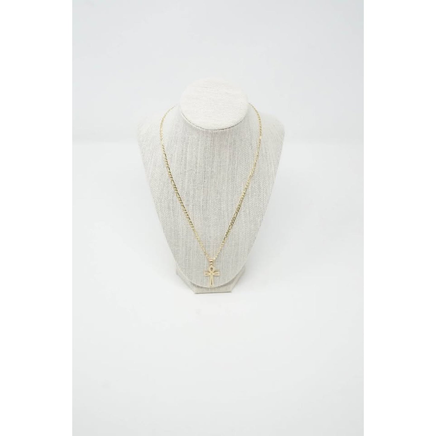 14k Gold Figaro Chain and Egyptian Cross