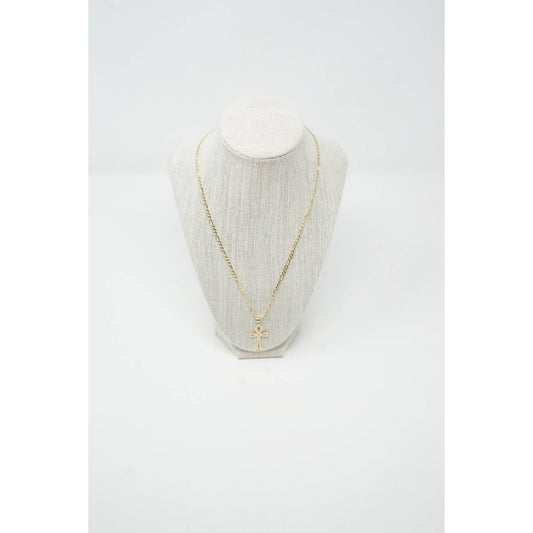 14k Gold Figaro Chain and Egyptian Cross