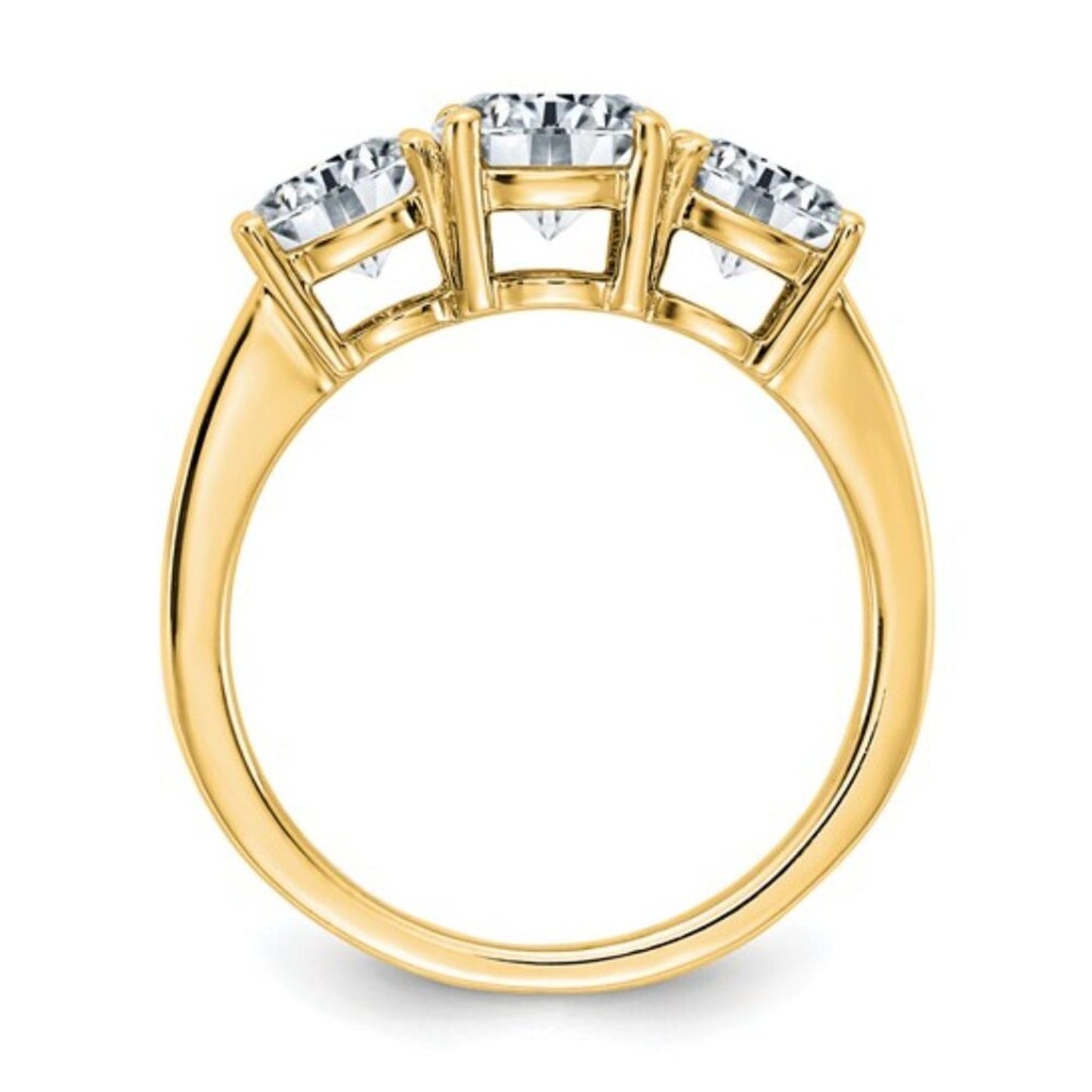 14K Yellow Gold 2.2 CT TRUE Light Moissanite Three Stone Engagement Ring