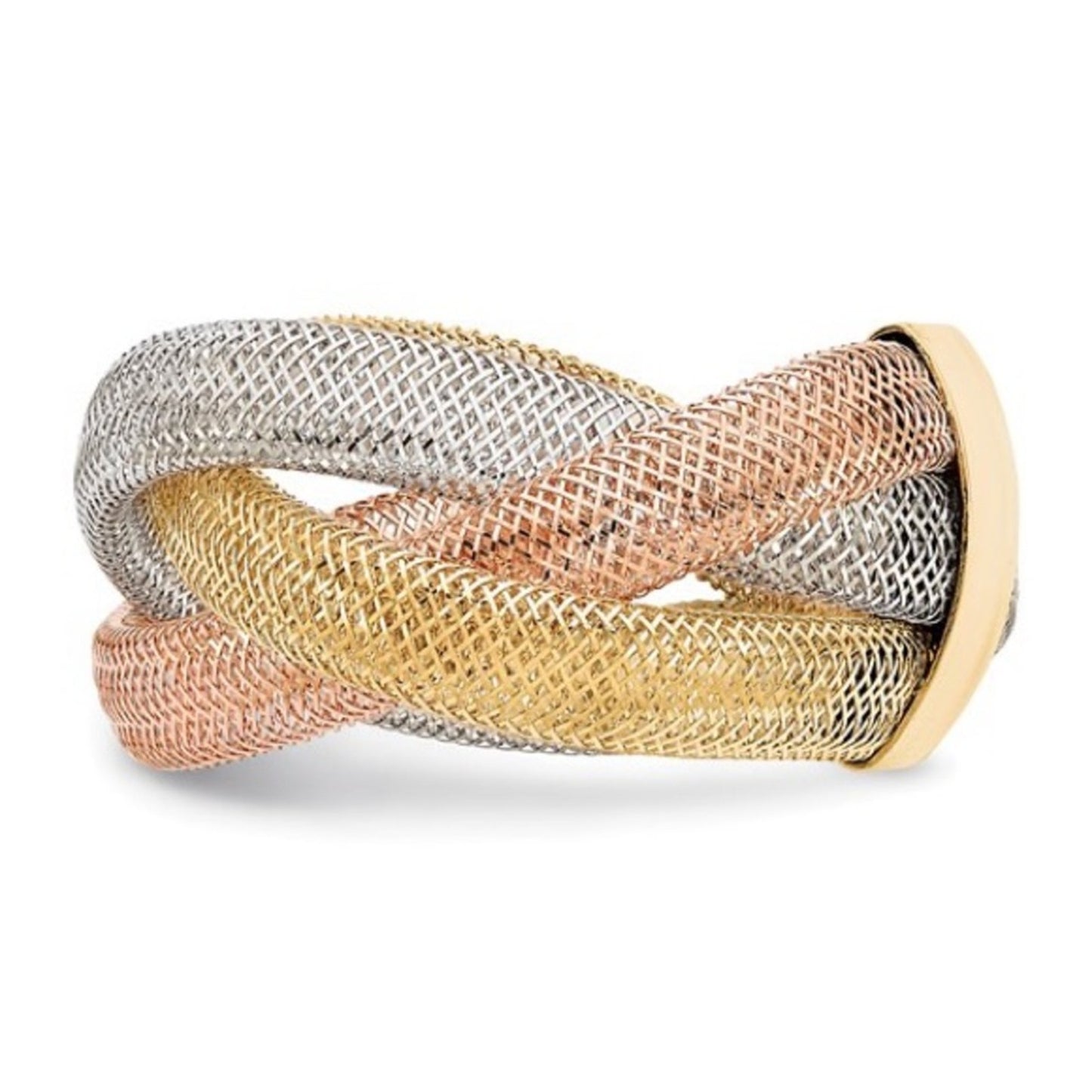 Leslie's 14k Three-Tone Gold Diamond-Cut Flexible Ring – Italian Stretch Band