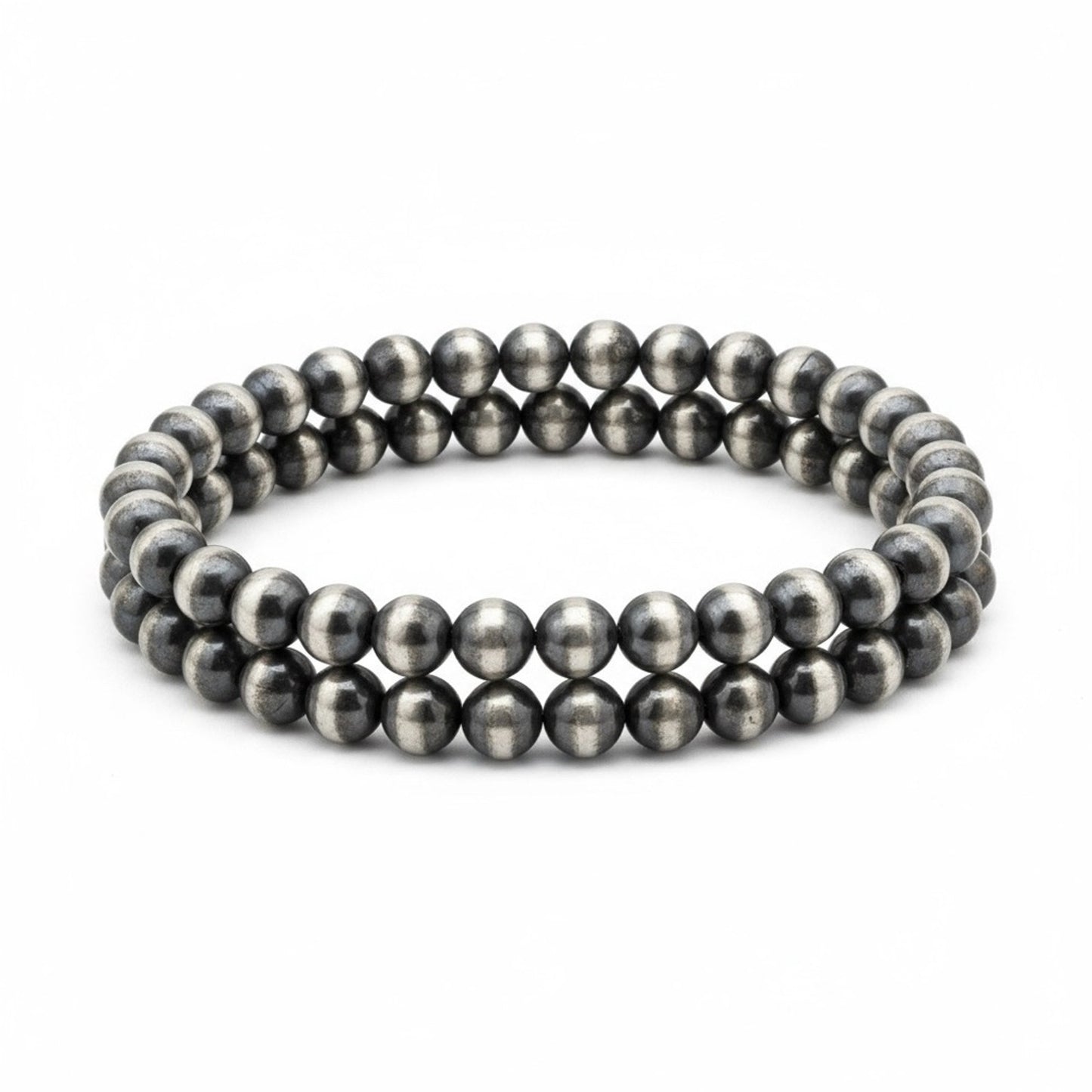 Sterling Silver 6.5in 4.00mm Navajo Style Beaded Stretch Bracelet