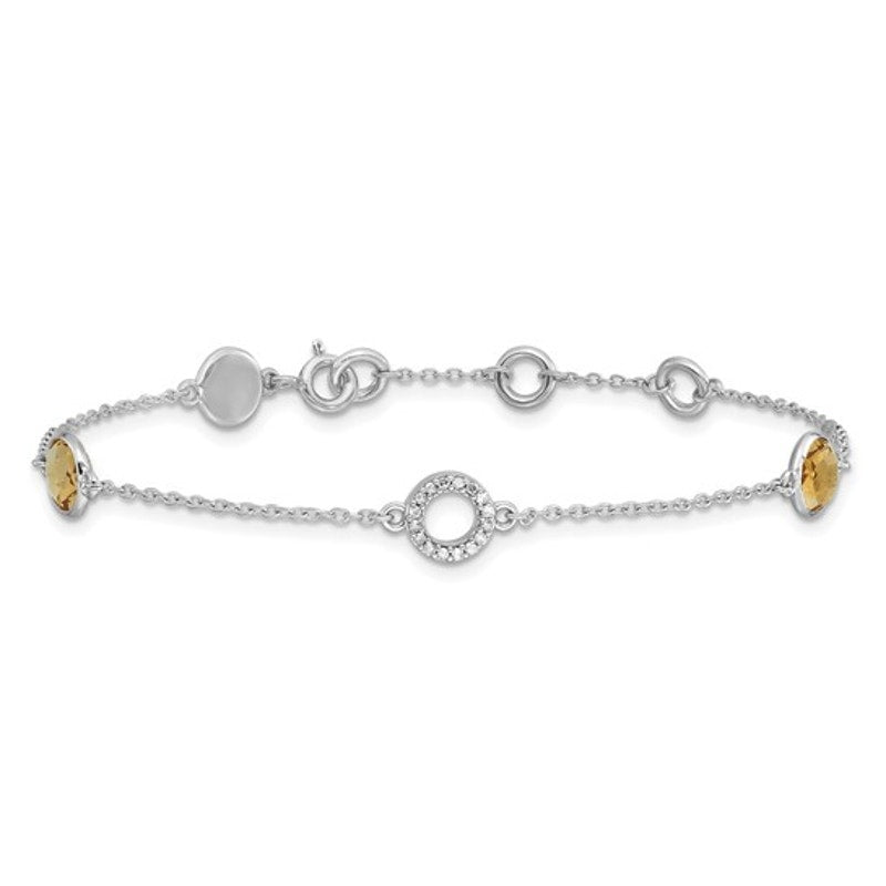 Sterling Silver White Ice Diamond and Citrine Bracelet