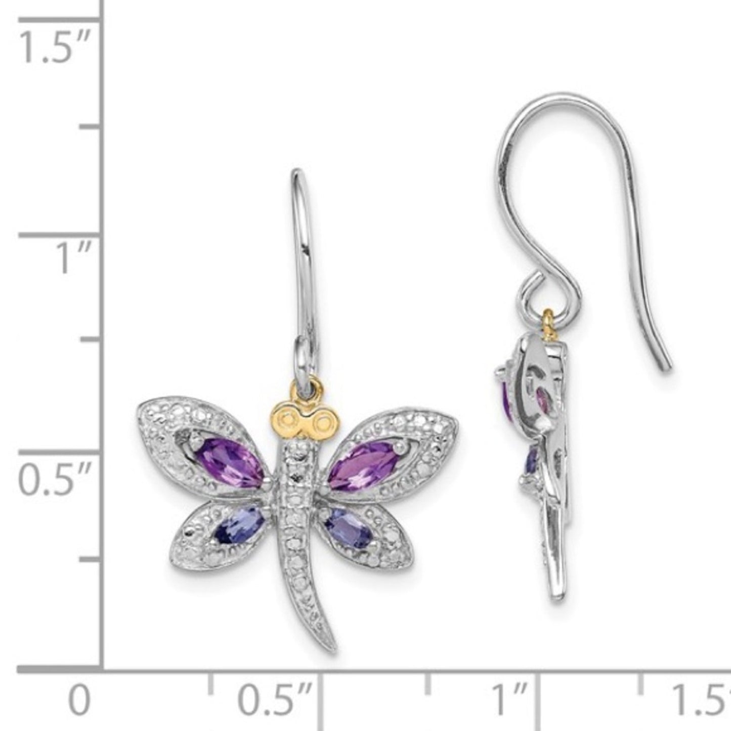 Silver & 14k Rhodium-Plated Amethyst, Iolite & Diamond Dragonfly Earrings