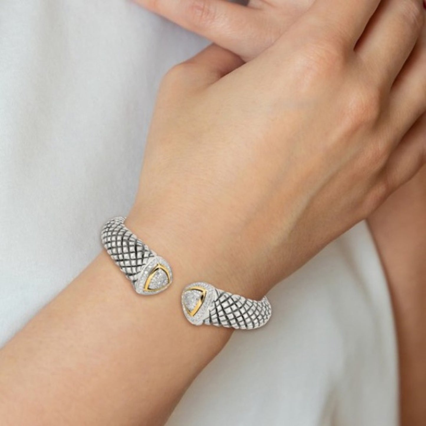 Shey Couture Sterling Silver & 14K Gold Diamond Cuff Bracelet – 0.55 CTW