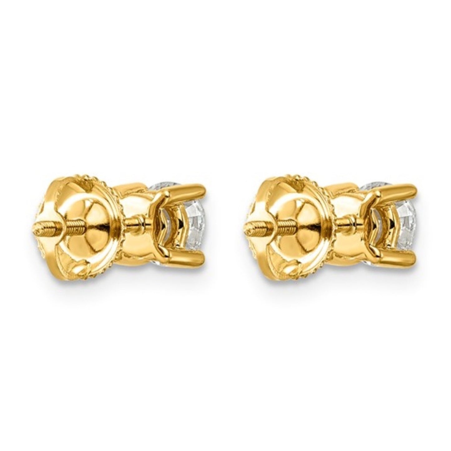 Solid 14K Yellow Gold 1ctw Lab Grown Diamond Studs VS+ F+ Screwback