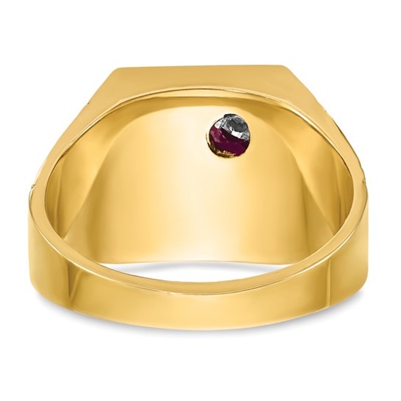 Men's 14k Gold Lab Created Ruby and Diamond Blue Lodge Master Masonic Ring