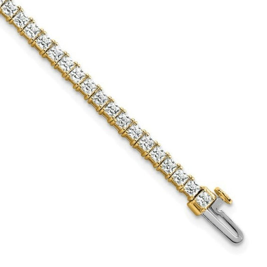 14K Yellow Gold 5ct Princess Lab-Grown Diamond Tennis Bracelet – 7"