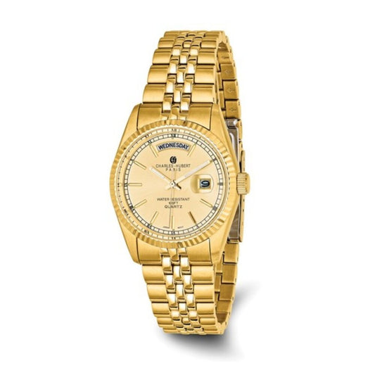 Charles Hubert Men's Gold-Plated Watch - Champagne Dial - Day/Date - 36mm