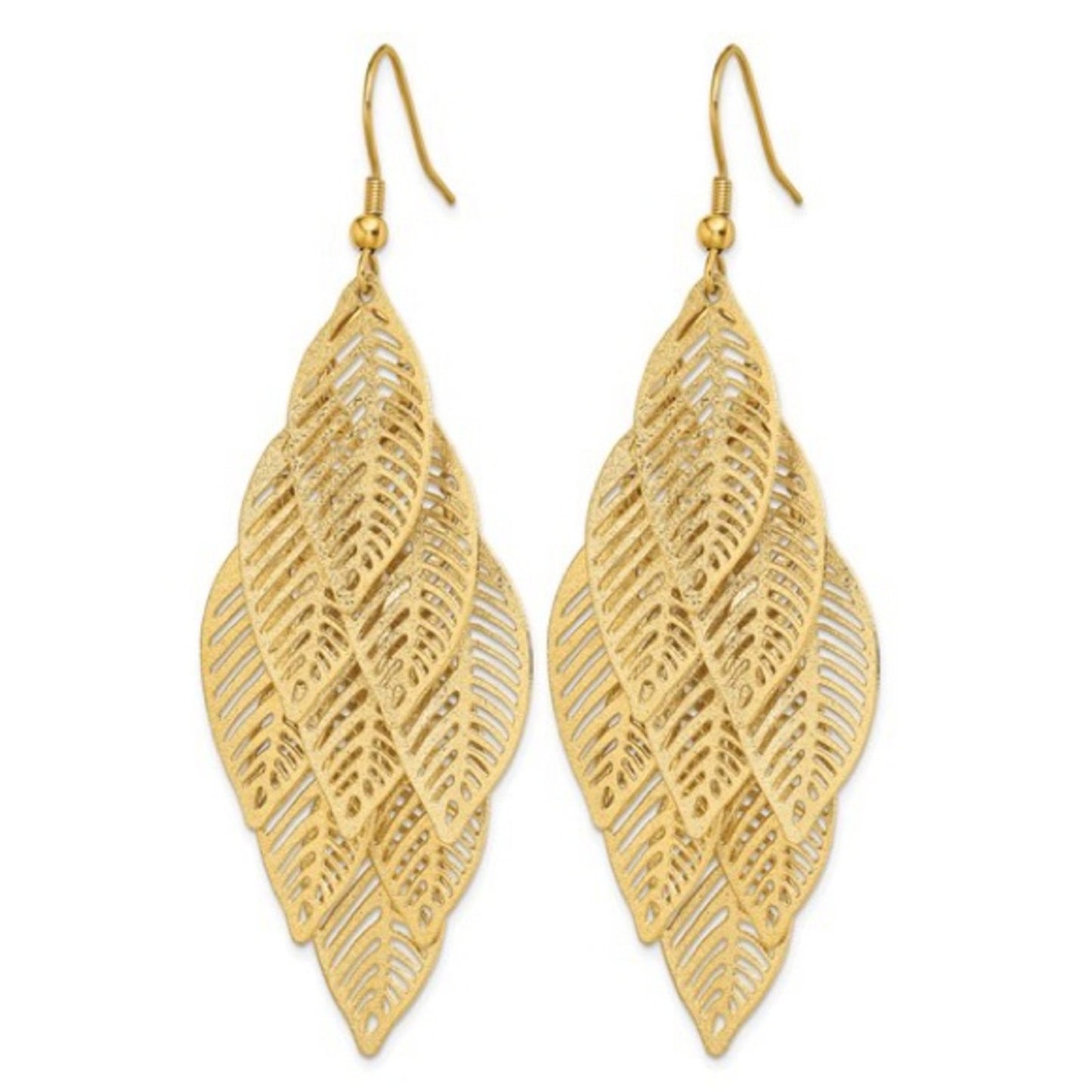 Gold Plated Leaf Dangle Drop Earrings - NWT