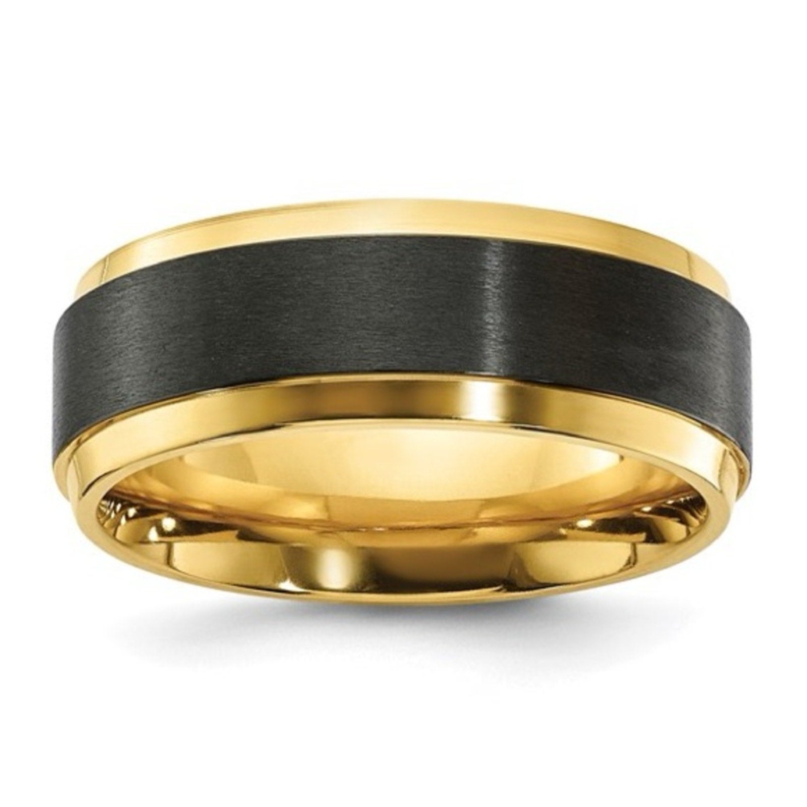 Chisel Black Zirconium & Gold IP-Plated 8mm Wedding Band - Two tone ...