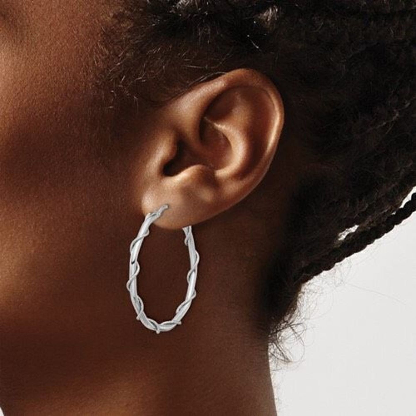 Leslie's Sterling Silver Polished/Textured/Twisted Hoop Earrings
