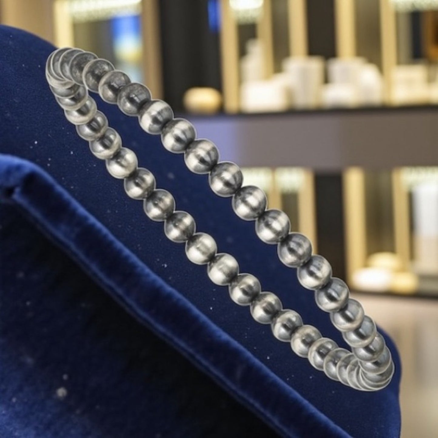 Sterling Silver 6.5in 4.00mm Navajo Style Beaded Stretch Bracelet