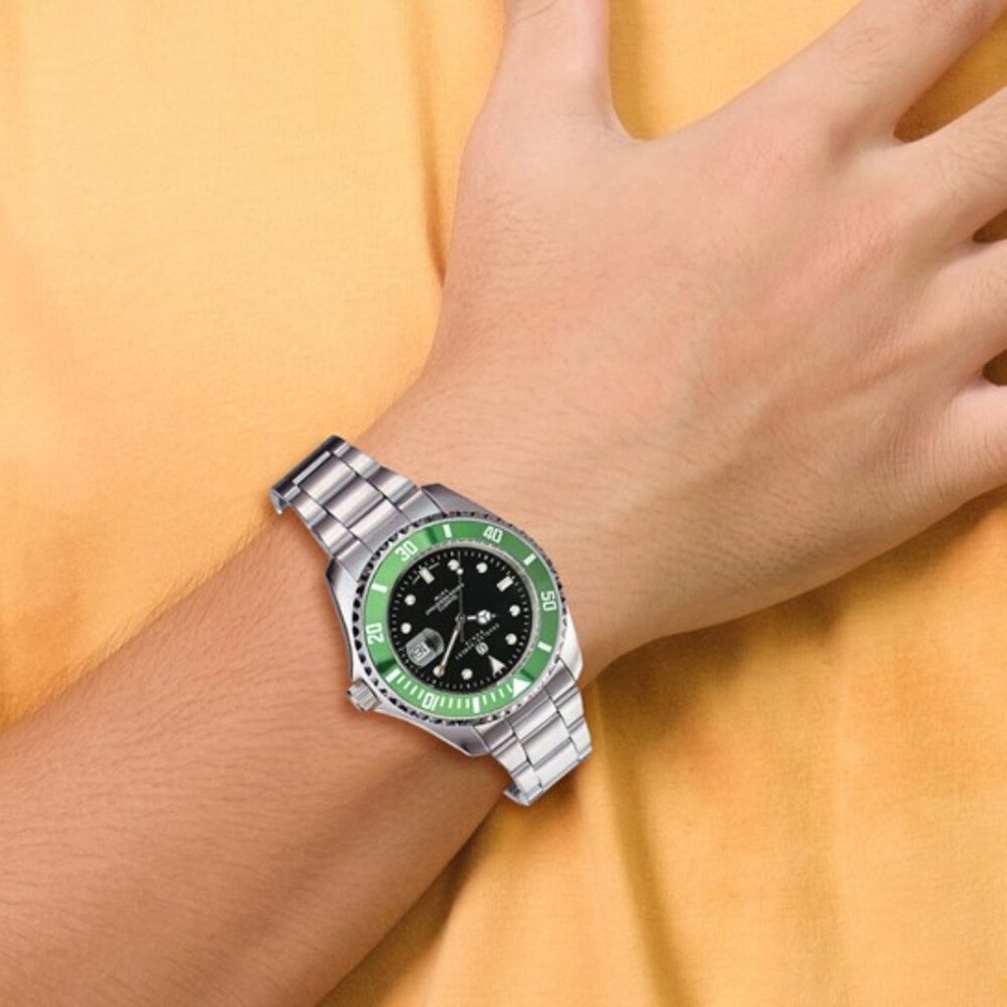 Charles Hubert Men's Stainless Steel Watch - Black Dial - Green Bezel - 40mm