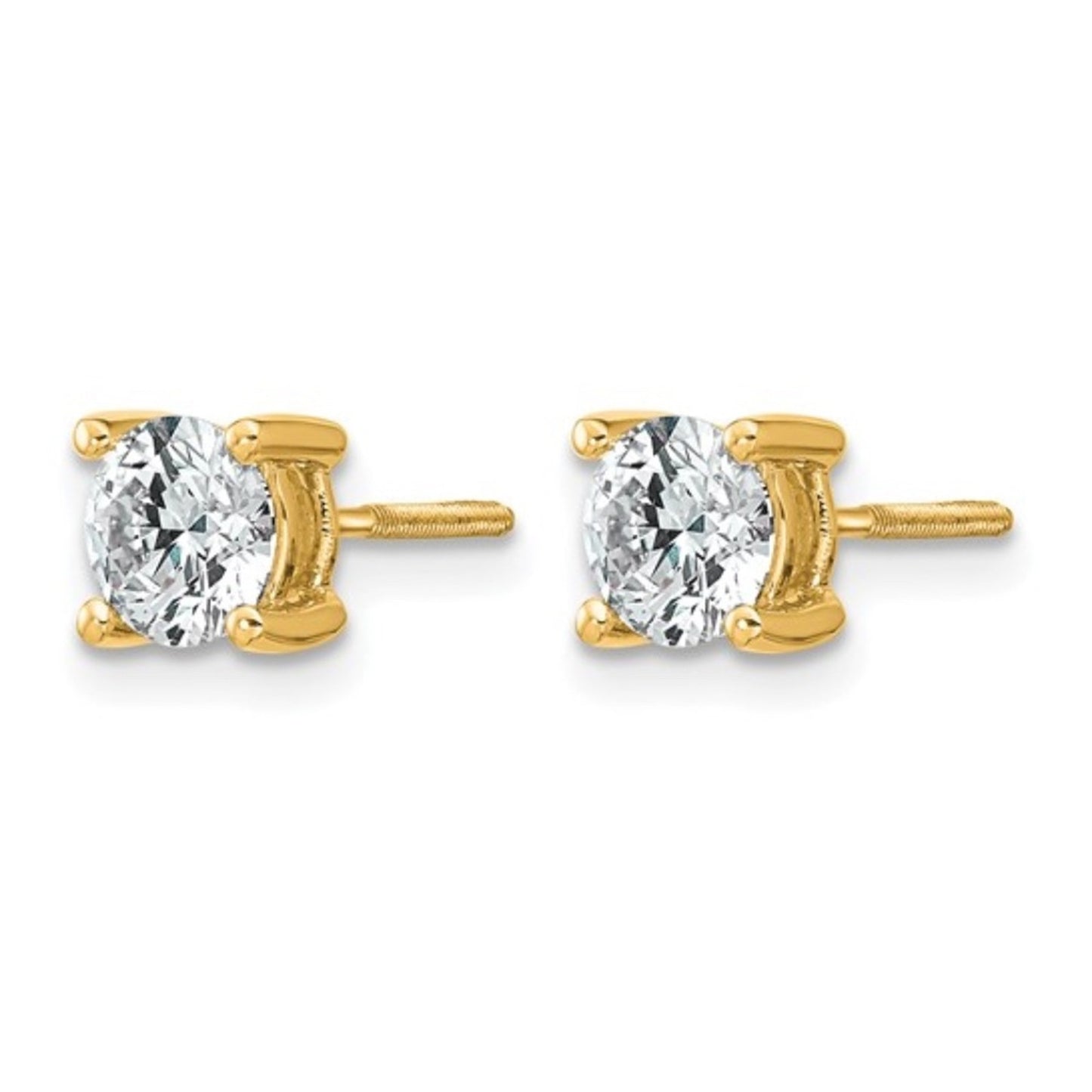 Solid 14K Yellow Gold 1ctw Lab Grown Diamond Studs VS+ F+ Screwback