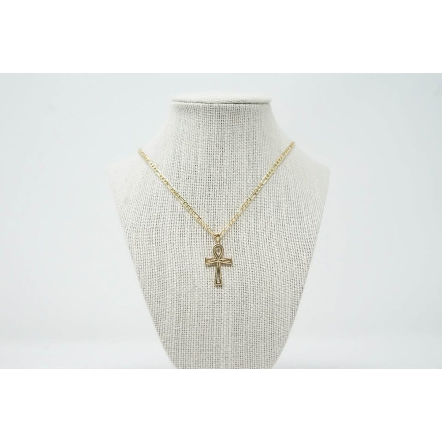 14k Gold Figaro Chain and Egyptian Cross