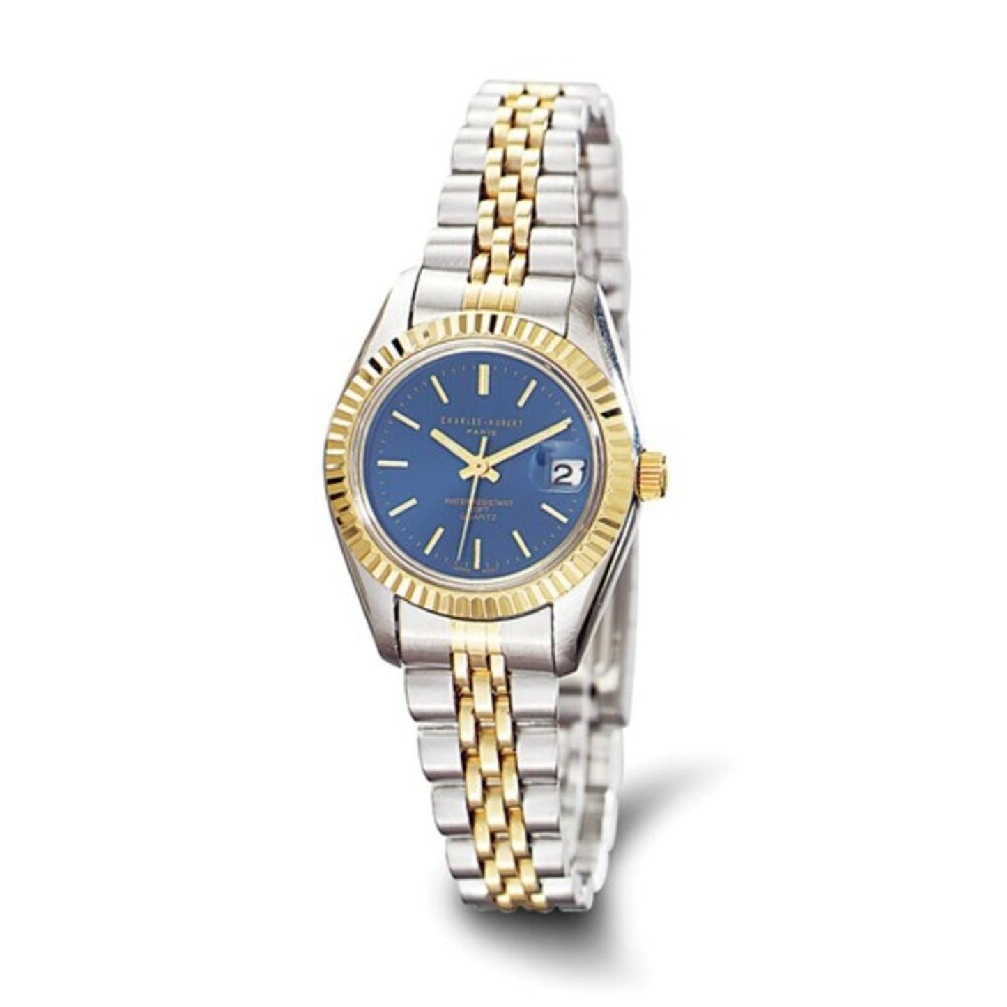 Charles Hubert Ladies Two-Tone Watch - Royal Blue Dial - Date - 26mm - NEW