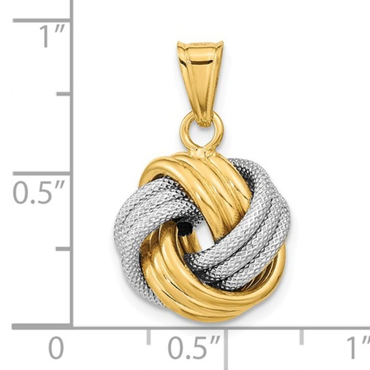 14K Two-Tone Gold Love Knot Pendant – Polished & Textured