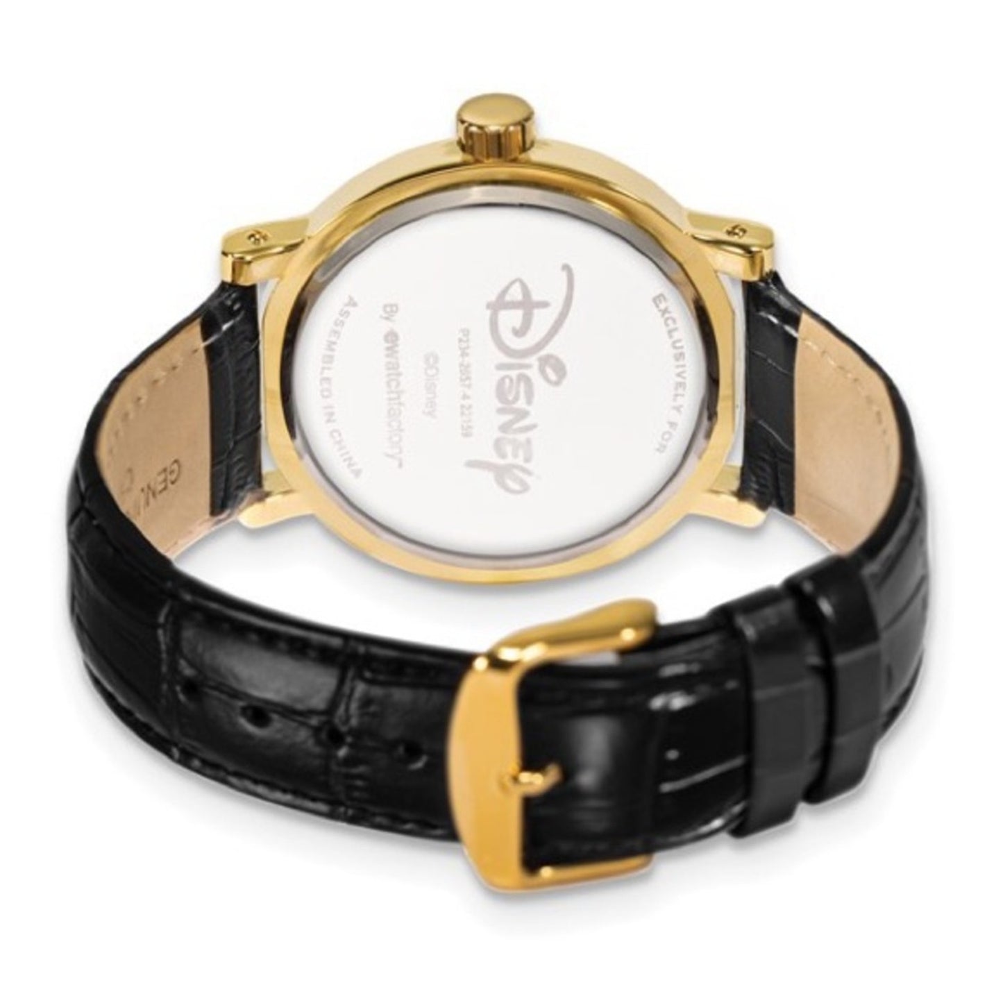 Disney Adult Mickey Mouse Gold-tone with Moving Hands Black Leather Band Watch