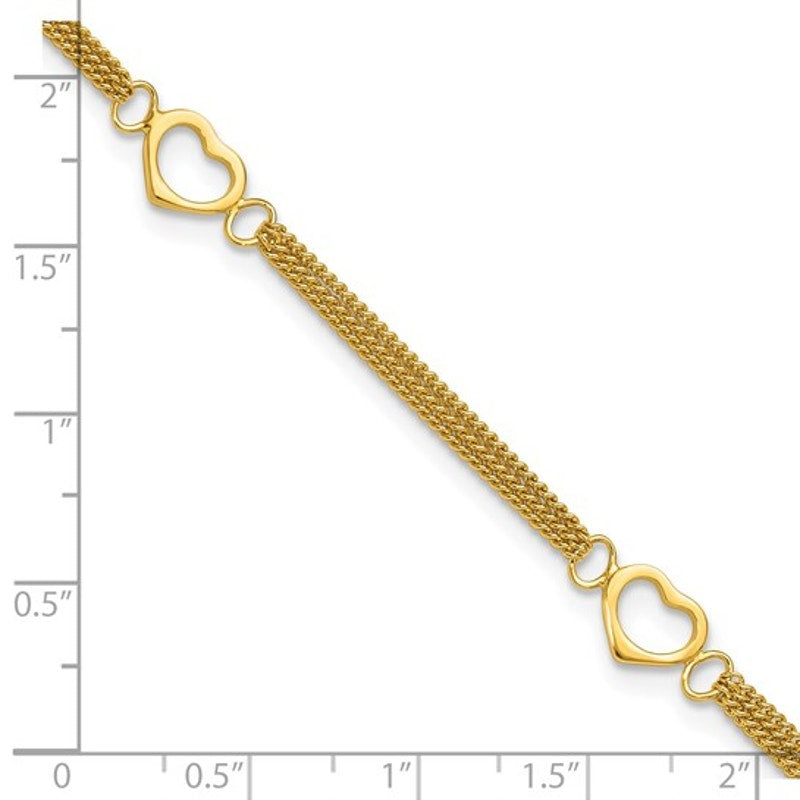 Sterling Silver Gold-Tone Heart Charm Multi-Strand Anklet – 10"