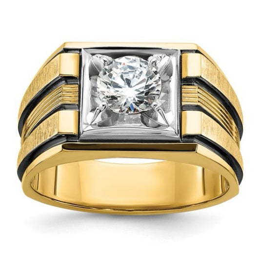 14K Two-Tone Men’s Ring w/ Black Rhodium & 1 CT Lab-Grown Diamond – VS+ F+