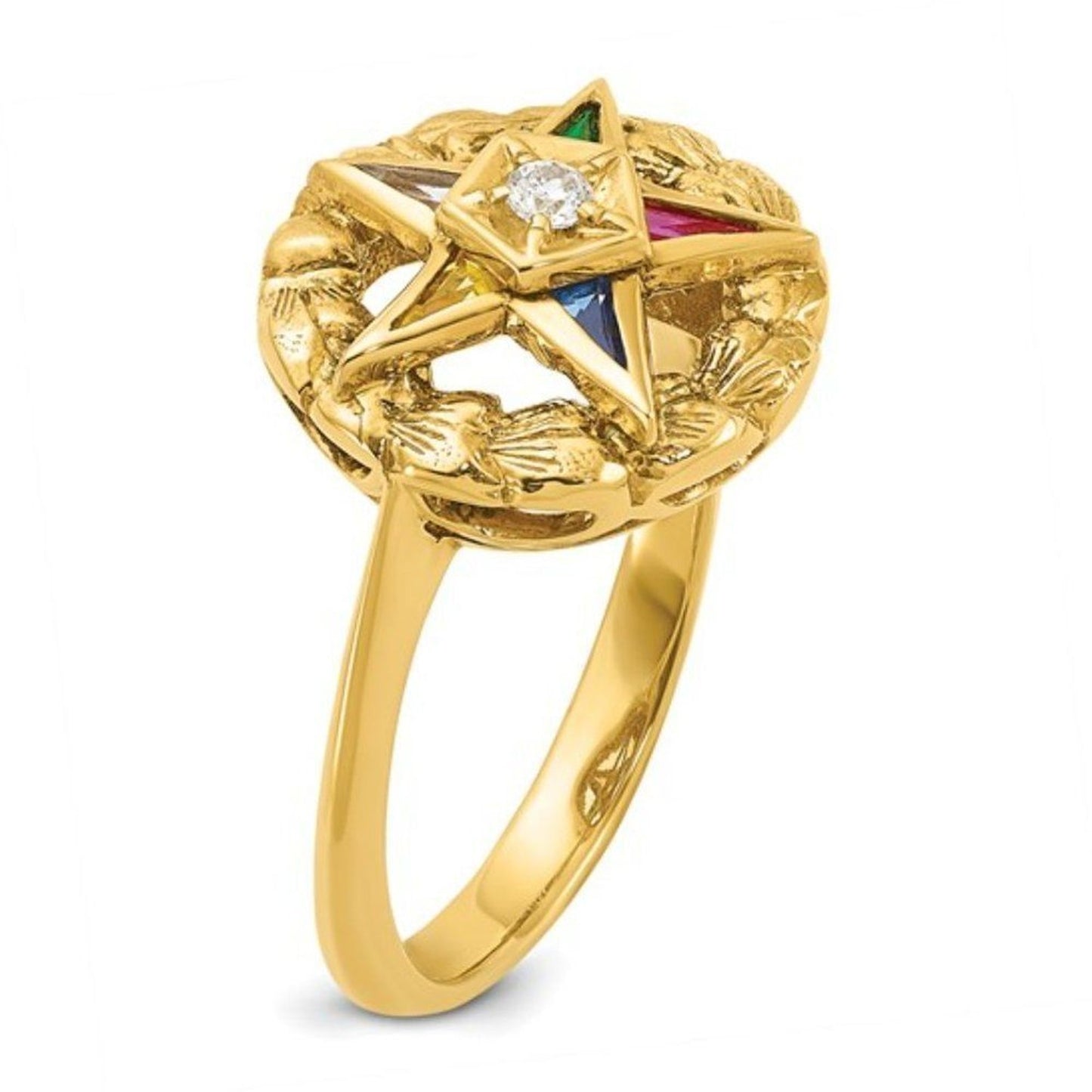 14k Gold Eastern Star Masonic Women's Ring with Multi-color CZ Stones and Diamon