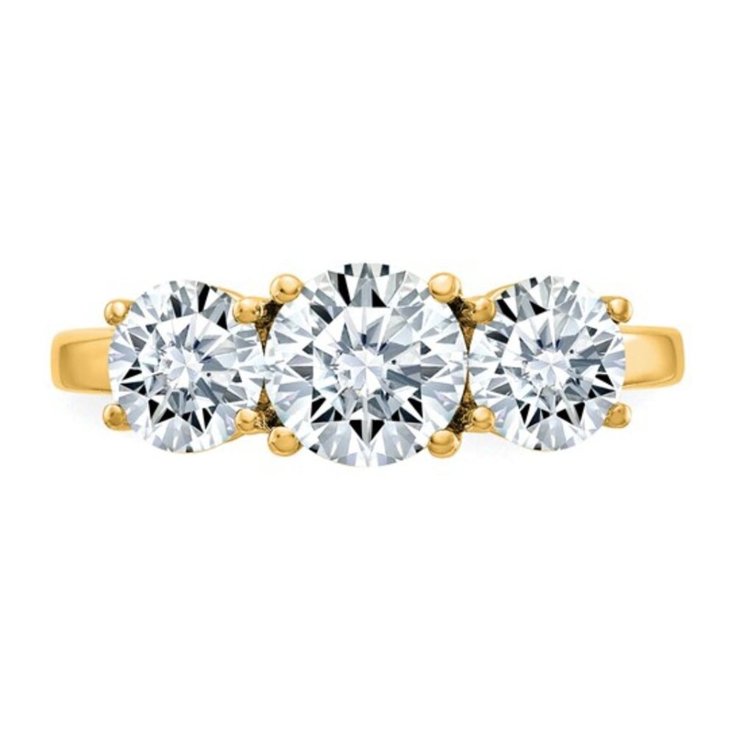 14K Yellow Gold 2.2 CT TRUE Light Moissanite Three Stone Engagement Ring