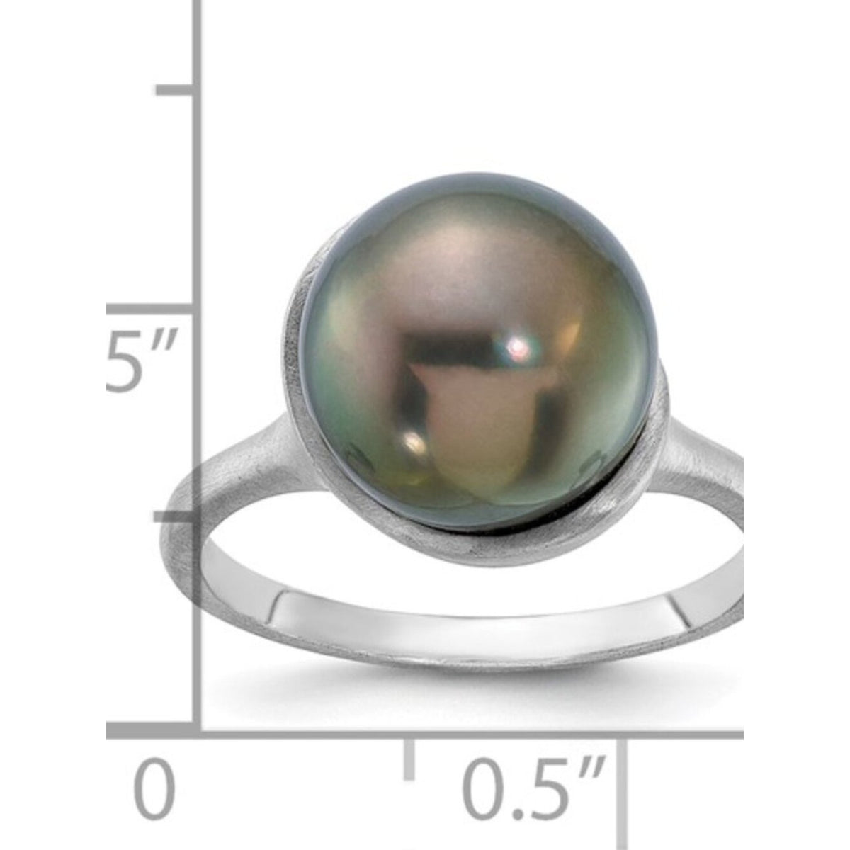 Modern Elegance: 14K White Gold Brushed Black Tahitian Pearl Ring