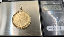 Load image into Gallery viewer, Wideband Distinguished Coin Jewelry 14k Polished Rope Mounted 1/2oz American Eagle Prong Coin Bezel Pendant
